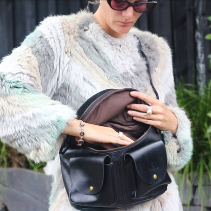 black leather bag