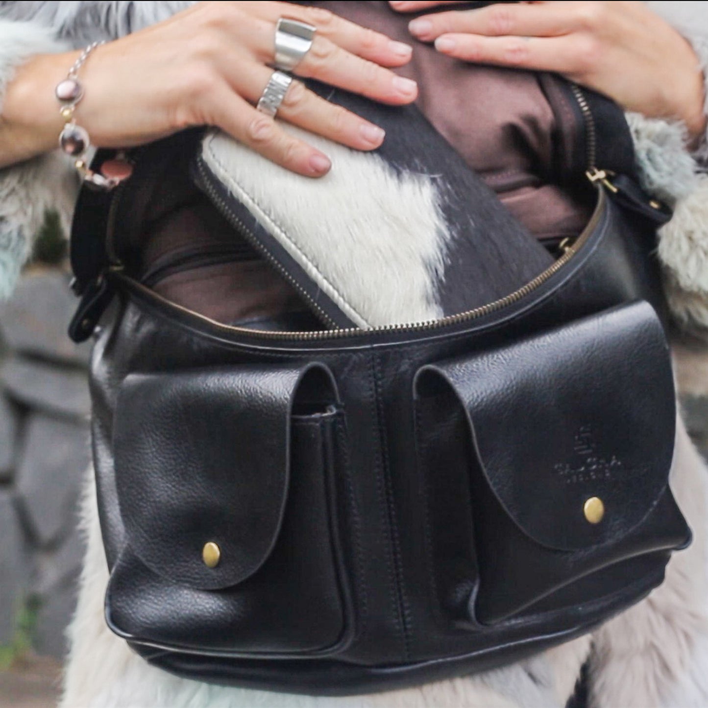 premium black leather bag
